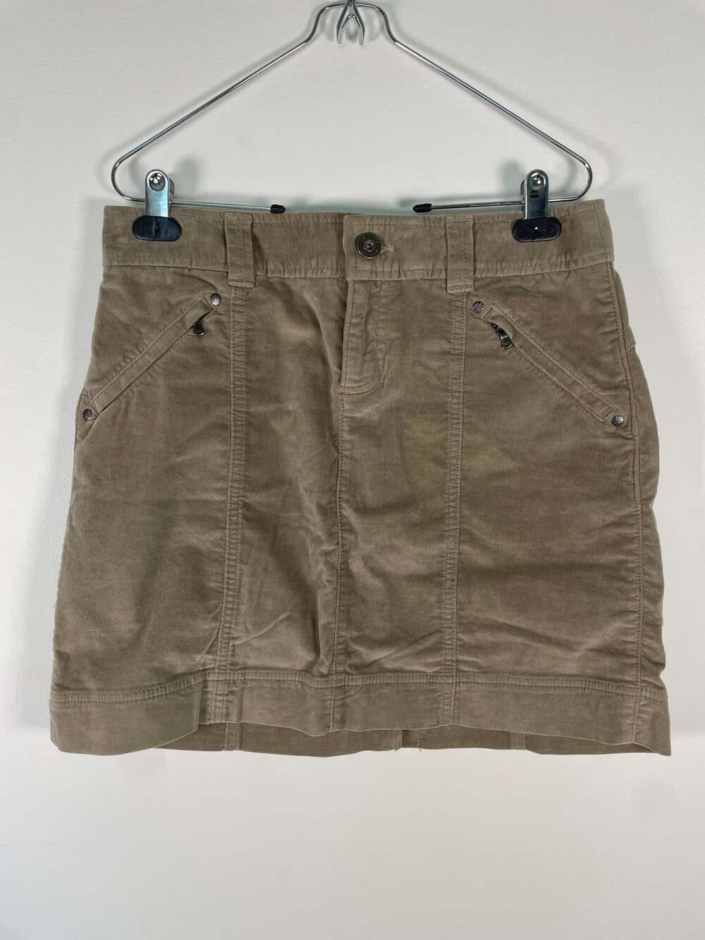 Athleta Roseville Women's Velour Velvet Mini Skirt Taupe Brown Pockets Sz 6
